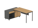 Montoya 1.75m Left Return Natural Office Desk - Charcoal Base Office Desk Sun Desk-Core   