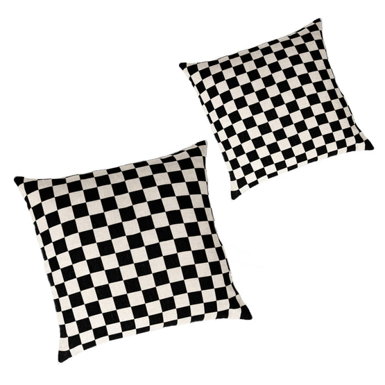 Set of 2 - Check 50cm Square Cushion - Black CU7492-WAx2