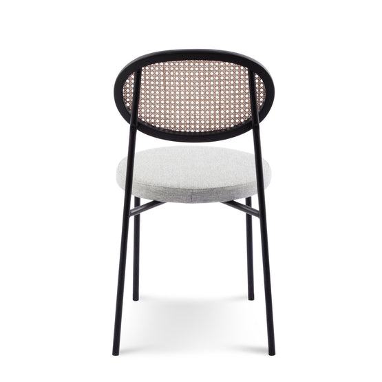Lesley Rattan Back Dining Chair - Silver Grey Fabric Dining Chair Swady-Core   