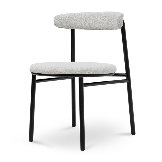 Oneal Fabric Dining Chair - Moon White Boucle and Black Legs Dining Chair Swady-Core   