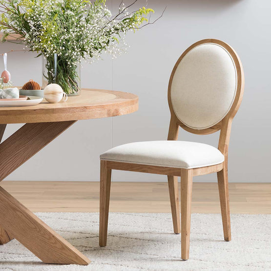 Set of 2 - Lula Light Beige Fabric Dining Chair - Natural Frame Dining Chair LJ-Core   