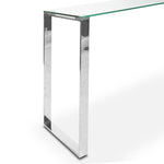 Freder Console Table With Tempered Glass - Polished Stainless Steel Console Table Blue Steel Metal-Core   