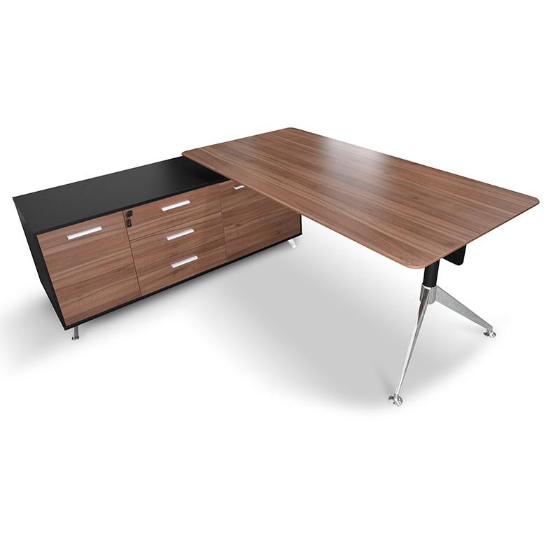 Excel 1.95m Executive Office Desk Left Return - Walnut - Black Office Desk Sun Desk-Core   