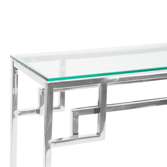 Anderson 1.15m Console Glass Table - Stainless Steel Base Console Table Blue Steel Metal-Core   