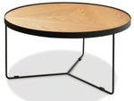 Luna 90x45cm Round Coffee Table - Natural Top - Black Frame CF388L-BB