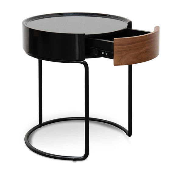 Marcos Scandinavian Round Side Table - Walnut - Black ST2201-IG