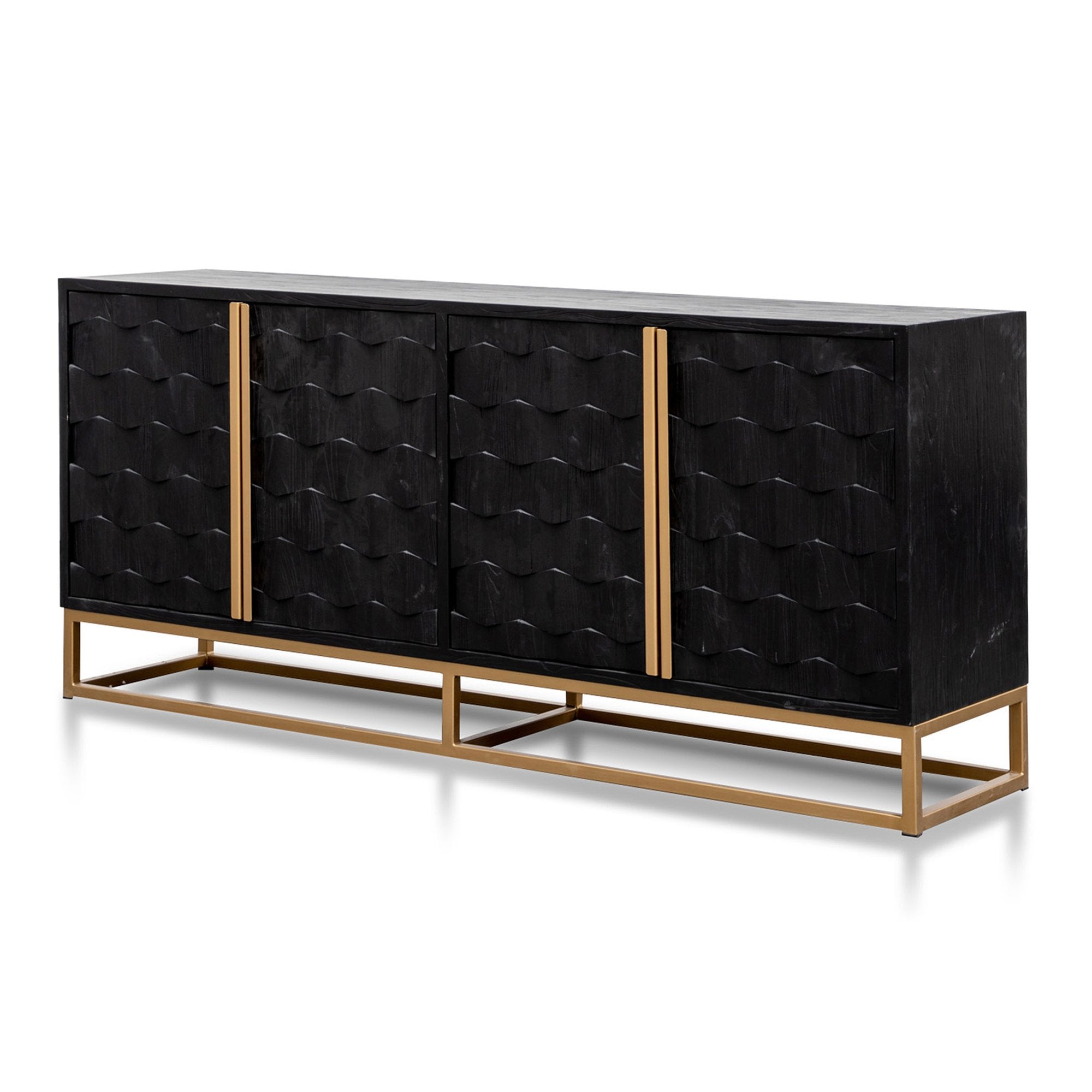 Ex Display - Mildred 1.78m Sideboard - Black ELM Wood with Gold Handle Buffet & Sideboard Nicki-Core