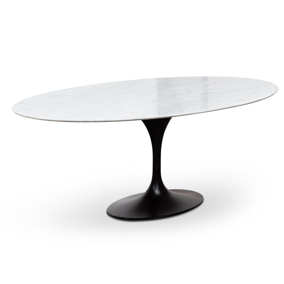 Tulip 2m White Marble Oval Dining Table - Black Base Dining Table Swady-Core   