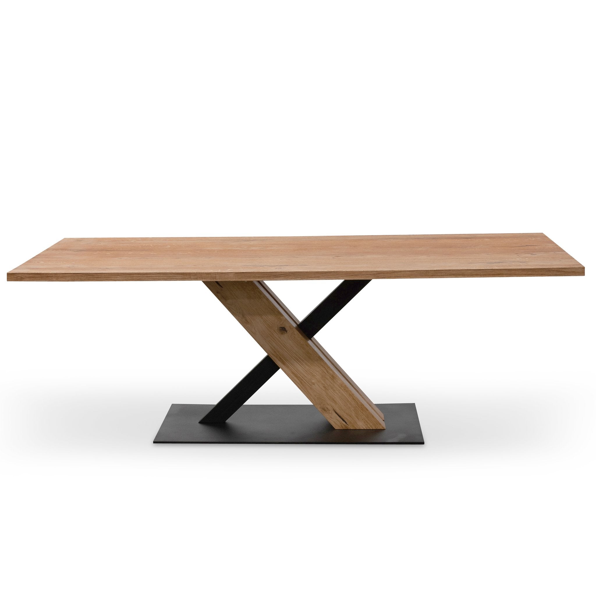 Elma 2.2M Dining Table - Rustic Oak - Wooden Metal Base | Interior Secrets