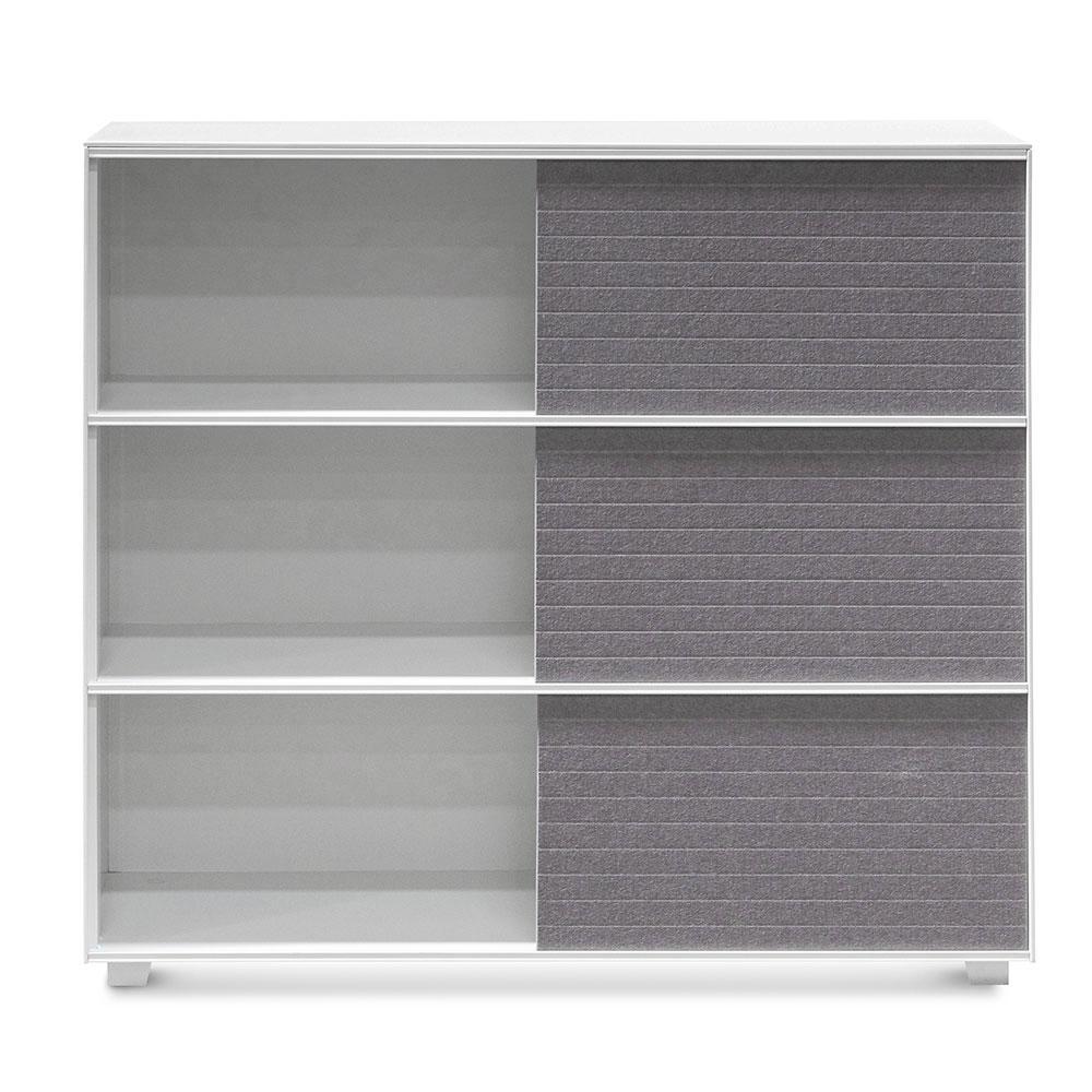 Ex Display - Winford Inter-layered White Storage Cabinet - Grey Doors Shelves Sun Desk-Core   