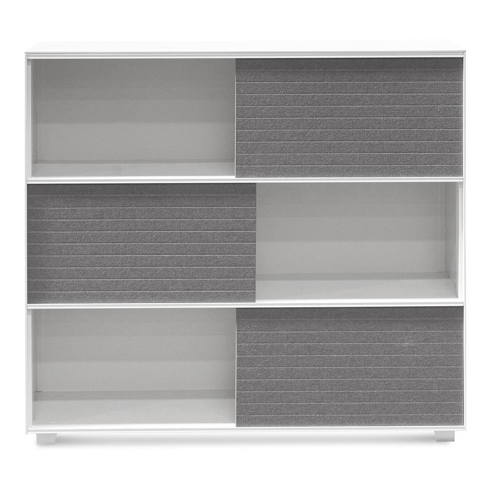 Ex Display - Winford Inter-layered White Storage Cabinet - Grey Doors Shelves Sun Desk-Core   