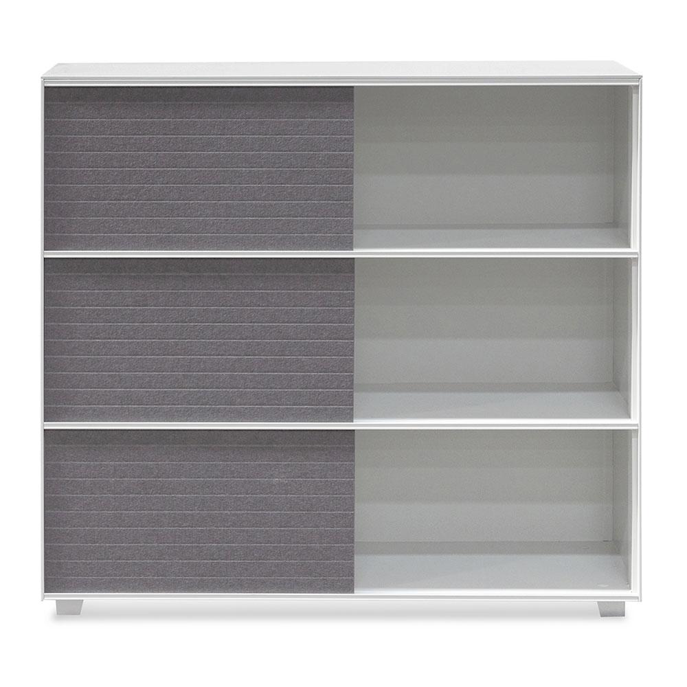 Ex Display - Winford Inter-layered White Storage Cabinet - Grey Doors Shelves Sun Desk-Core   