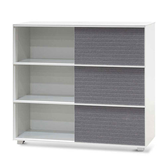 Ex Display - Winford Inter-layered White Storage Cabinet - Grey Doors Shelves Sun Desk-Core   