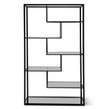 Elle 1.2m Grey Glass Shelving Unit - Black Frame Shelves K Steel-Core   
