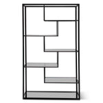 Ex Display - Elle 1.2m Grey Glass Shelving Unit - Black Frame Shelves K Steel-Core   