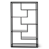 Ex Display - Elle 1.2m Grey Glass Shelving Unit - Black Frame Shelves K Steel-Core   