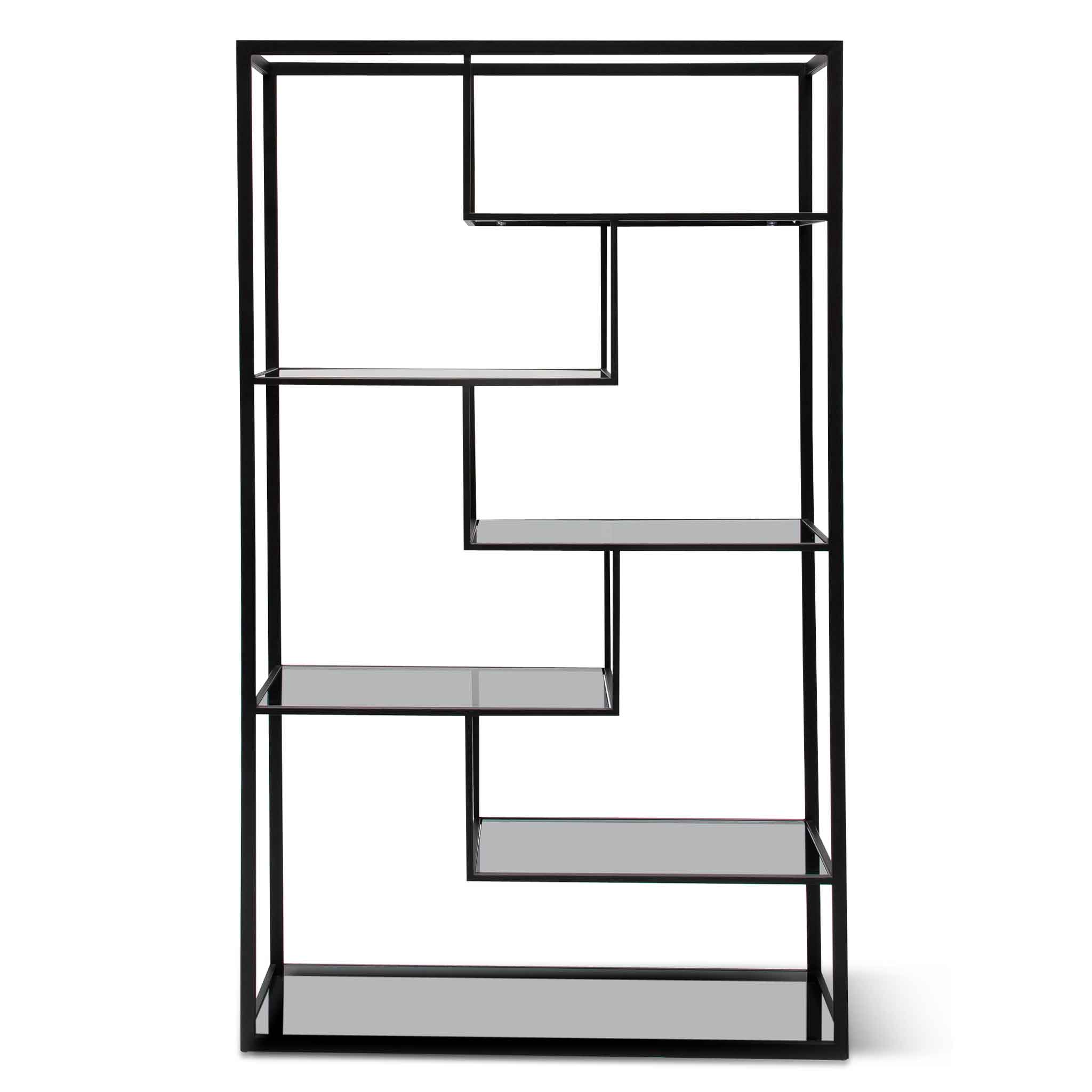 Ex Display Elle 1 2m Grey Glass Shelving Unit Black Frame ex-display-elle-1-2m-grey-glass-shelving-unit-black-frame