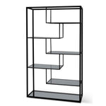 Ex Display - Elle 1.2m Grey Glass Shelving Unit - Black Frame Shelves K Steel-Core   