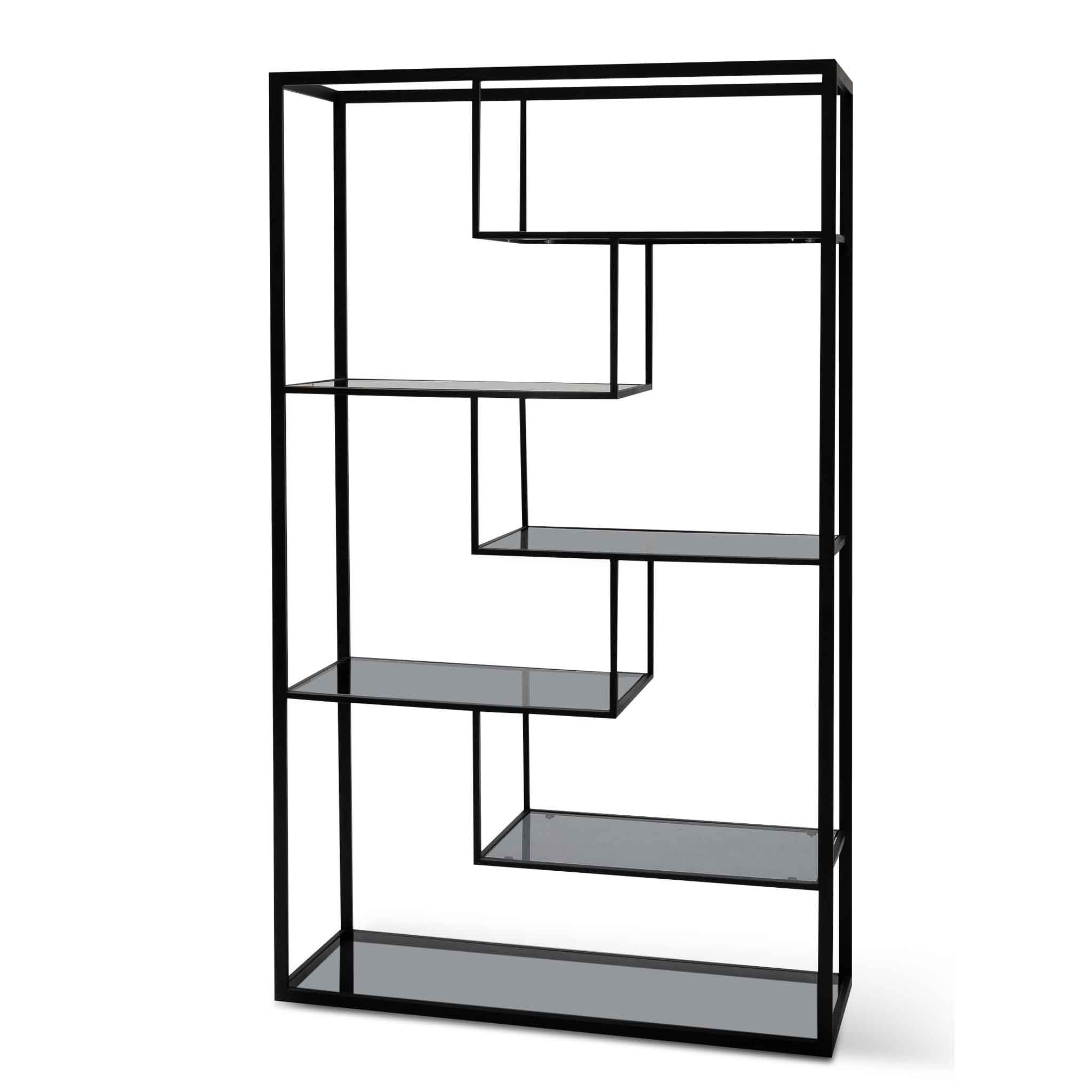 Ex Display - Elle 1.2m Grey Glass Shelving Unit - Black Frame Shelves K Steel-Core   