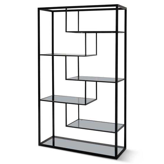Elle 1.2m Grey Glass Shelving Unit - Black Frame Shelves K Steel-Core   