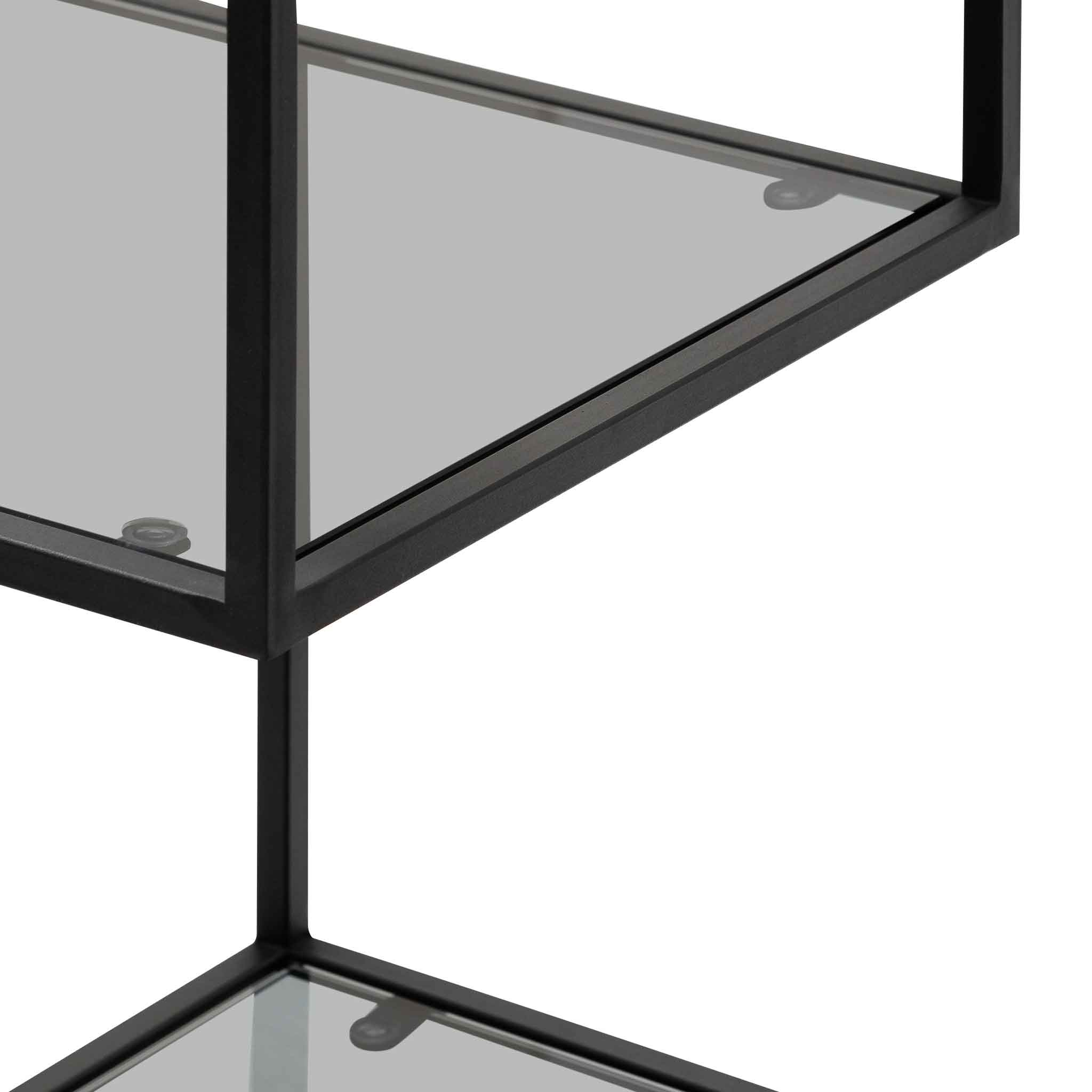 Ex Display - Elle 1.2m Grey Glass Shelving Unit - Black Frame Shelves K Steel-Core   