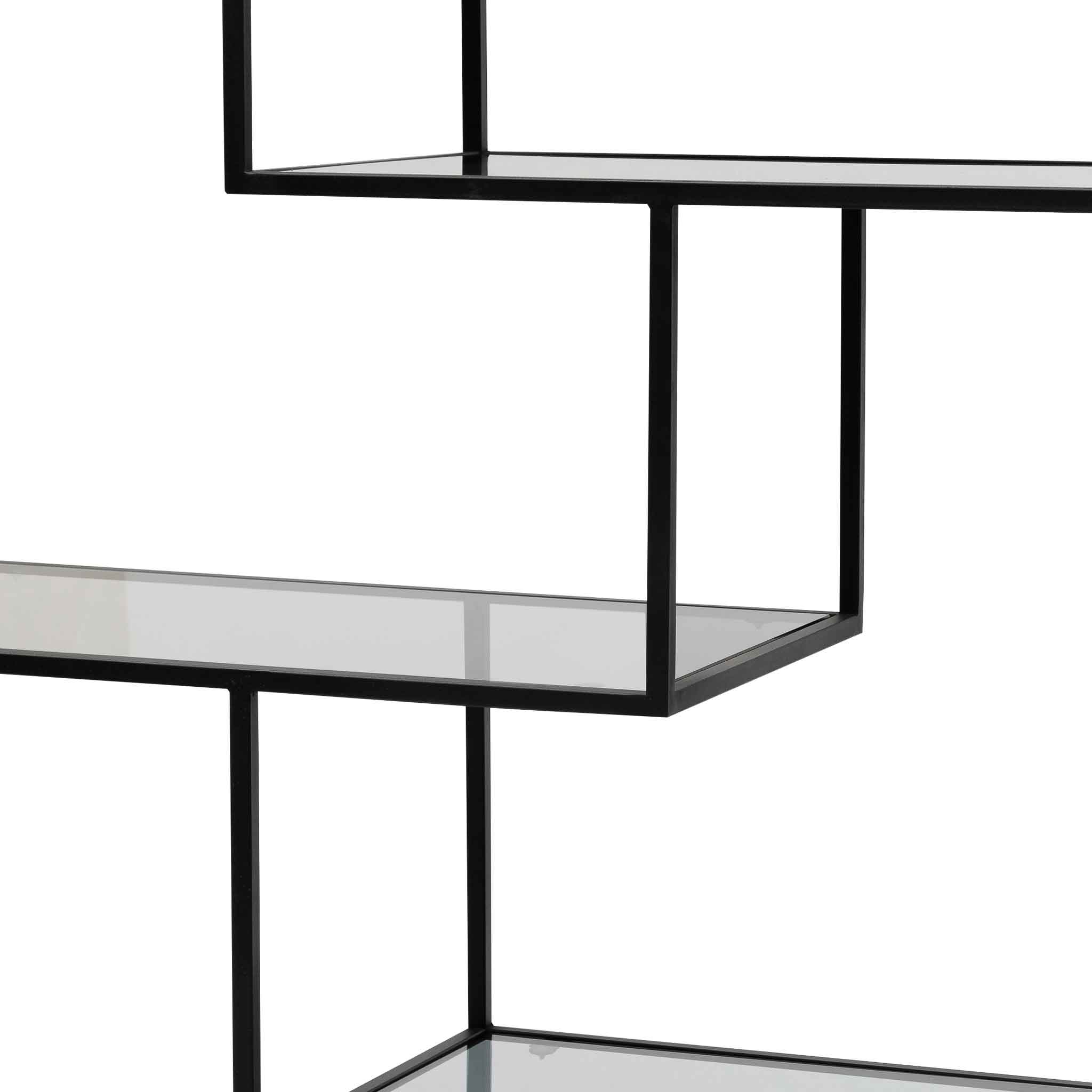 Ex Display - Elle 1.2m Grey Glass Shelving Unit - Black Frame Shelves K Steel-Core   