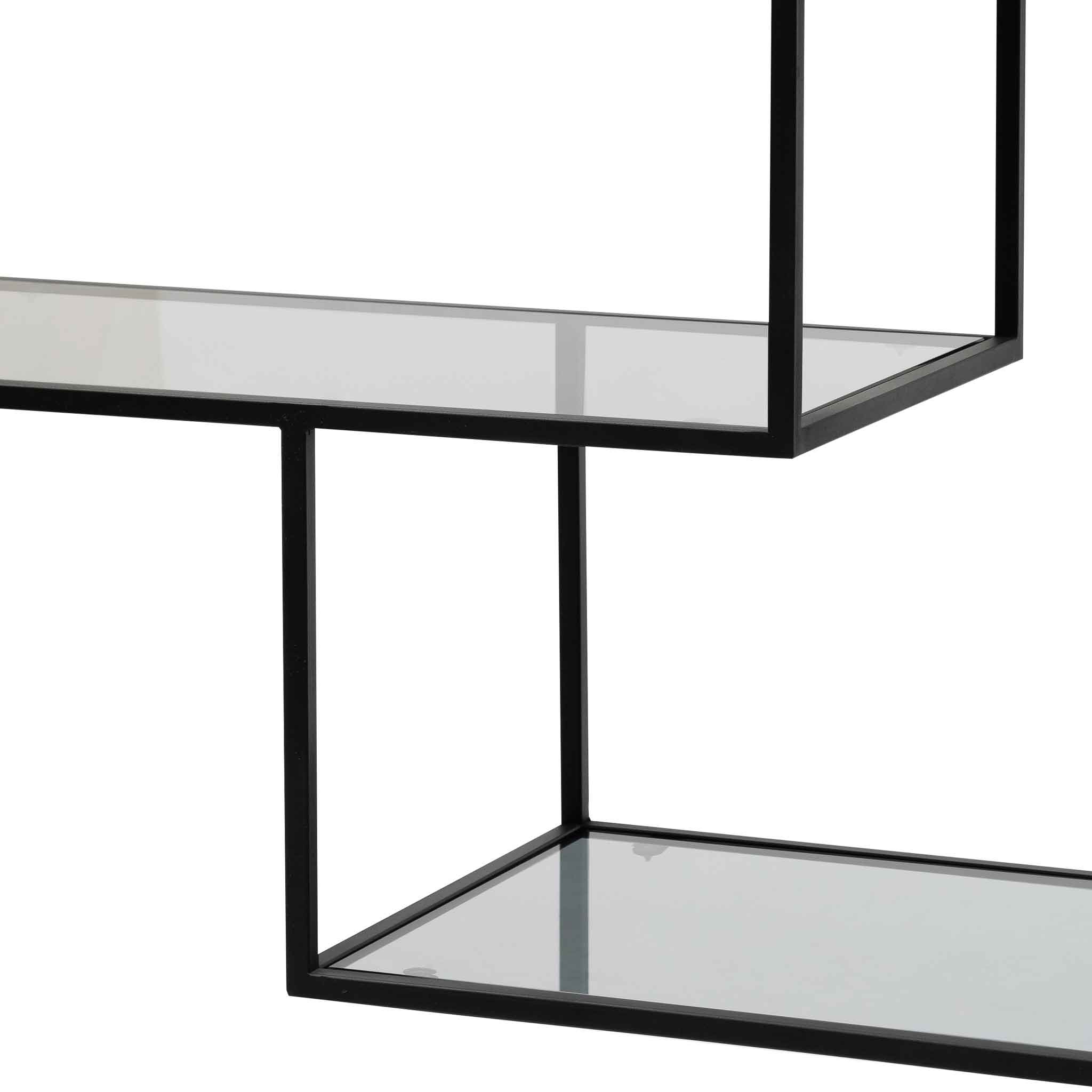 Ex Display - Elle 1.2m Grey Glass Shelving Unit - Black Frame Shelves K Steel-Core   