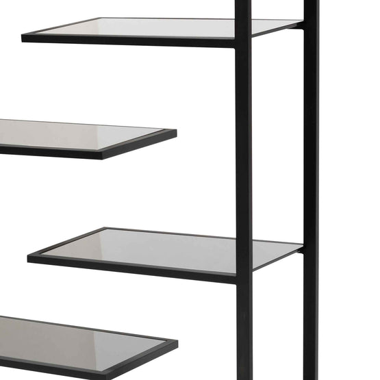 Cathleen 1.8m(H) Black Glass Shelving Unit - Black Frame Shelves K Steel-Core   