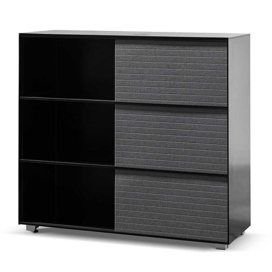 Winford Inter-layered Black Storage Cabinet - Grey Doors Shelves Sun Desk-Core   