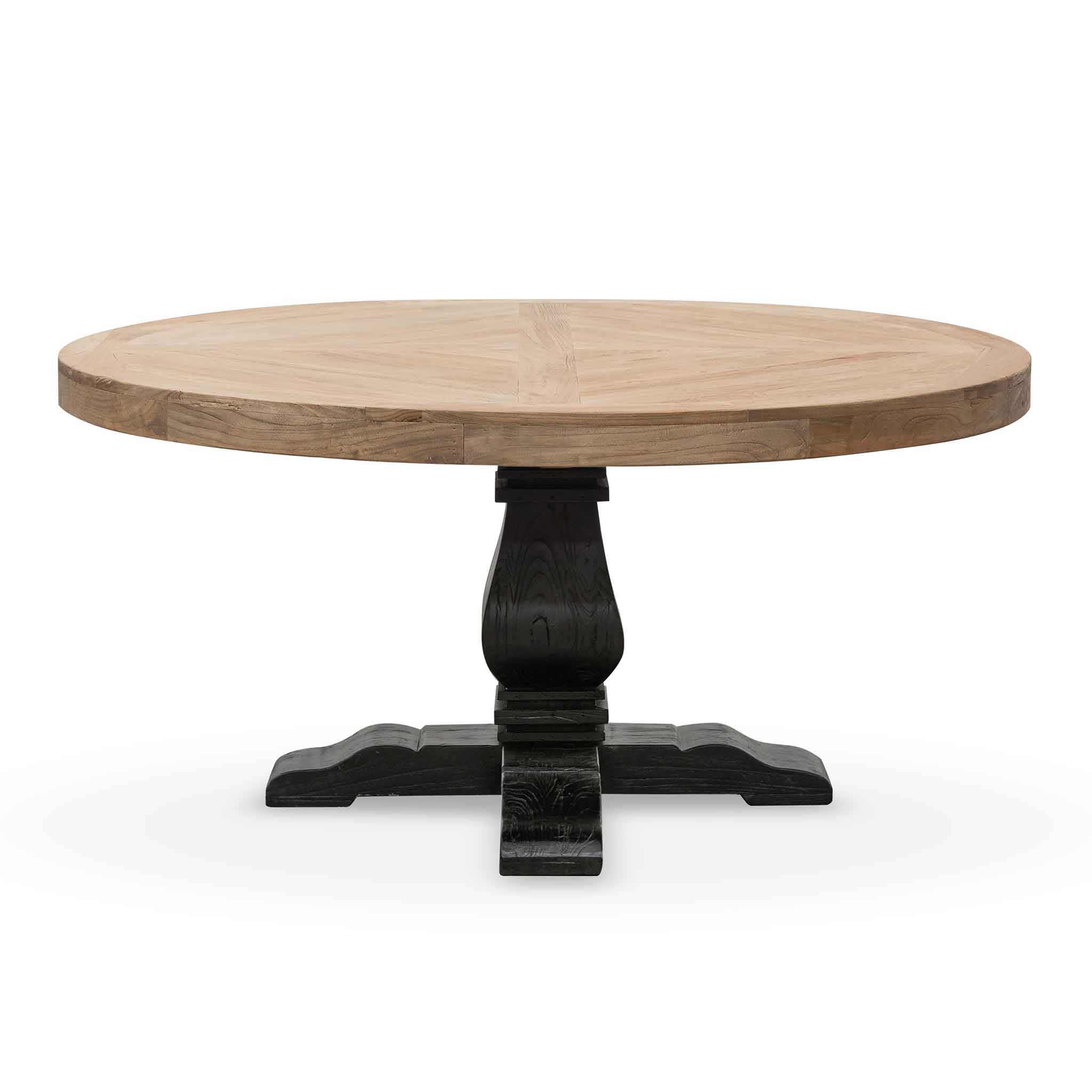 Kara Reclaimed 1.6m Round Dining Table - Natural Top and Black Base Dining Table Reclaimed-Core
