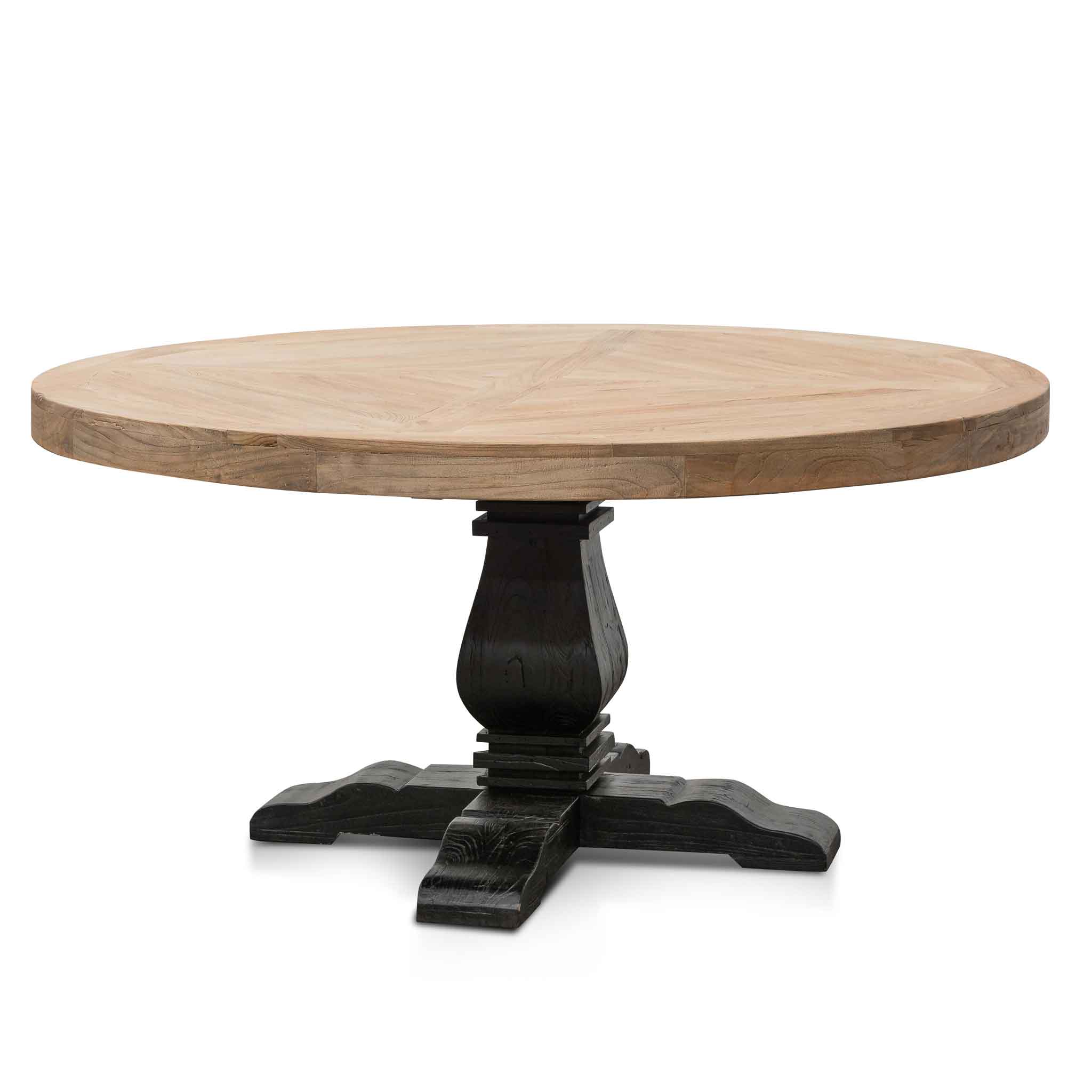 Kara Reclaimed 1.6m Round Dining Table - Natural Top and Black Base Dining Table Reclaimed-Core