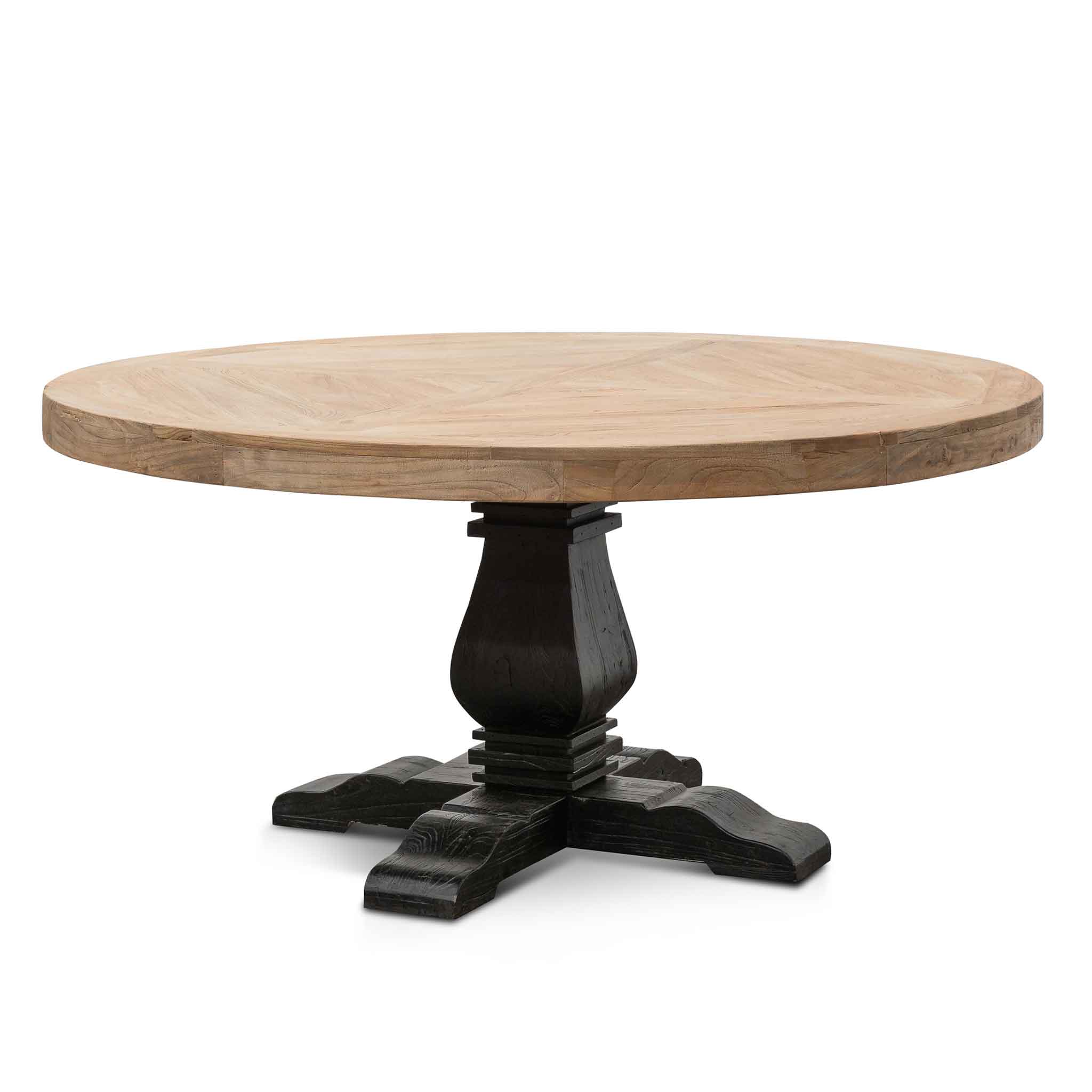Kara Reclaimed 1.6m Round Dining Table - Natural Top and Black Base Dining Table Reclaimed-Core   