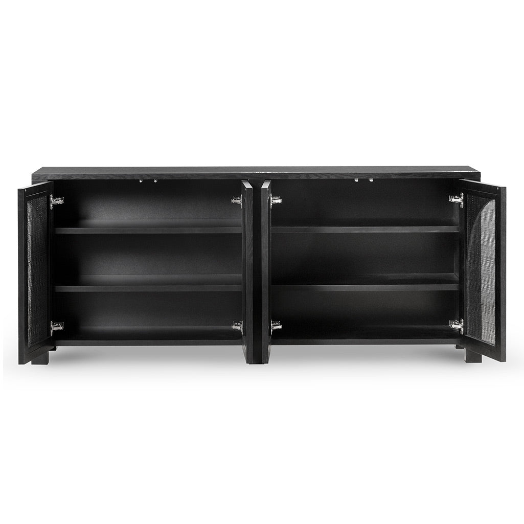 Lucius 1.95m Black Oak Sideboard Unit - Rattan Buffet & Sideboard Century-Core   