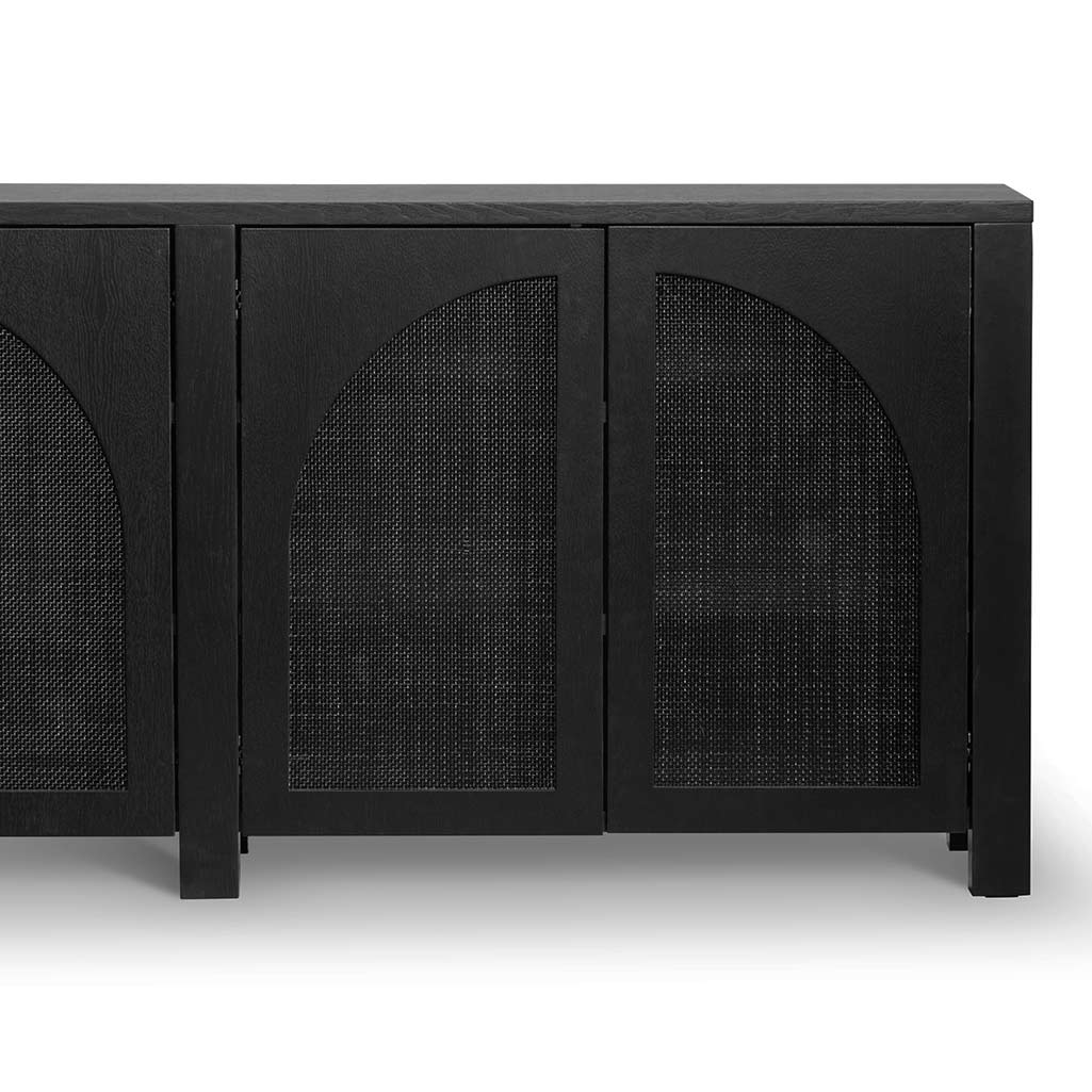 Lucius 1.95m Black Oak Sideboard Unit - Rattan Buffet & Sideboard Century-Core   