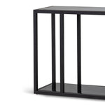 Burch 1.6m Grey Glass Console Table - Black Console Table Blue Steel Metal-Core   