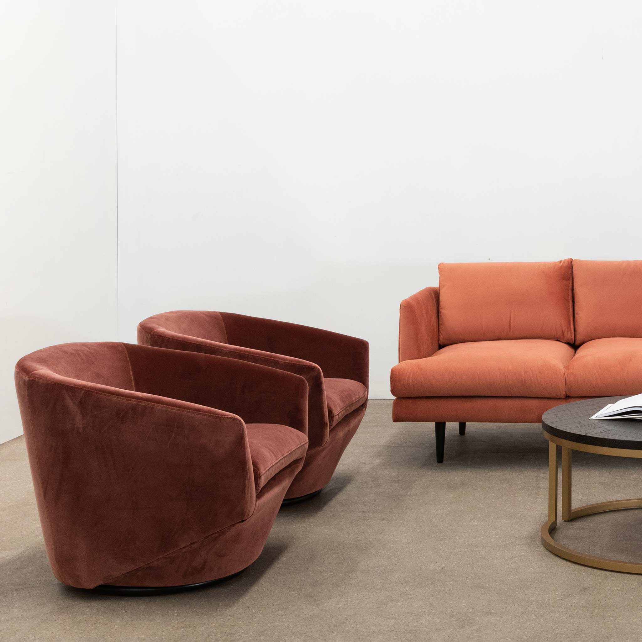 Donna Swivel Lounge Chair - Blood Orange Velvet Armchair K Sofa-Core