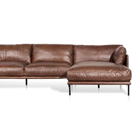 Emilis 4 Seater Right Chaise Leather Sofa - Dark Brown LC6434-KSO