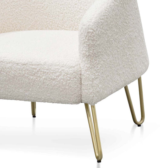 Lena Armchair - Ivory White Synthetic Wool with Golden Legs LC6521-IG