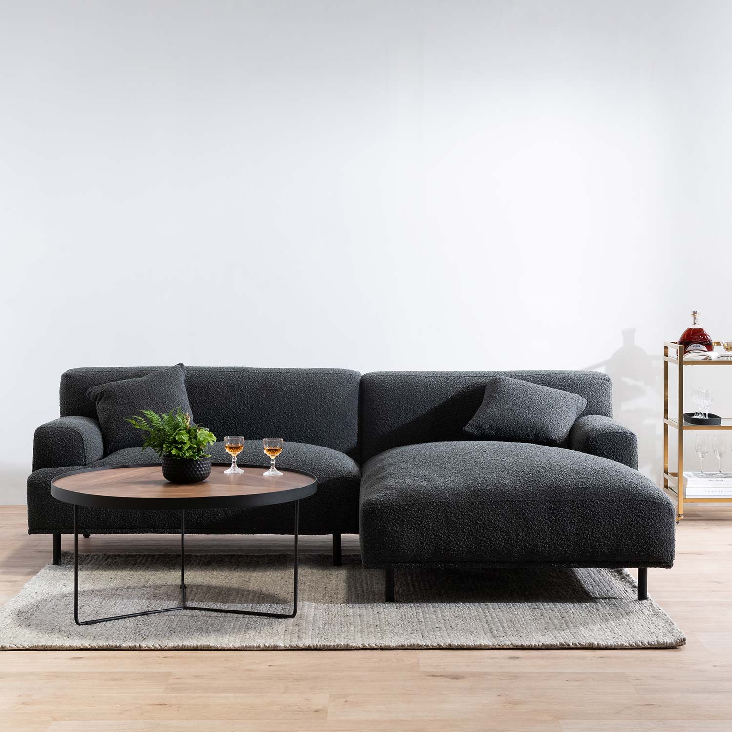 Jasleen Right Chaise Sofa - Charcoal Boucle - Last One Chaise Lounge Casa-Core