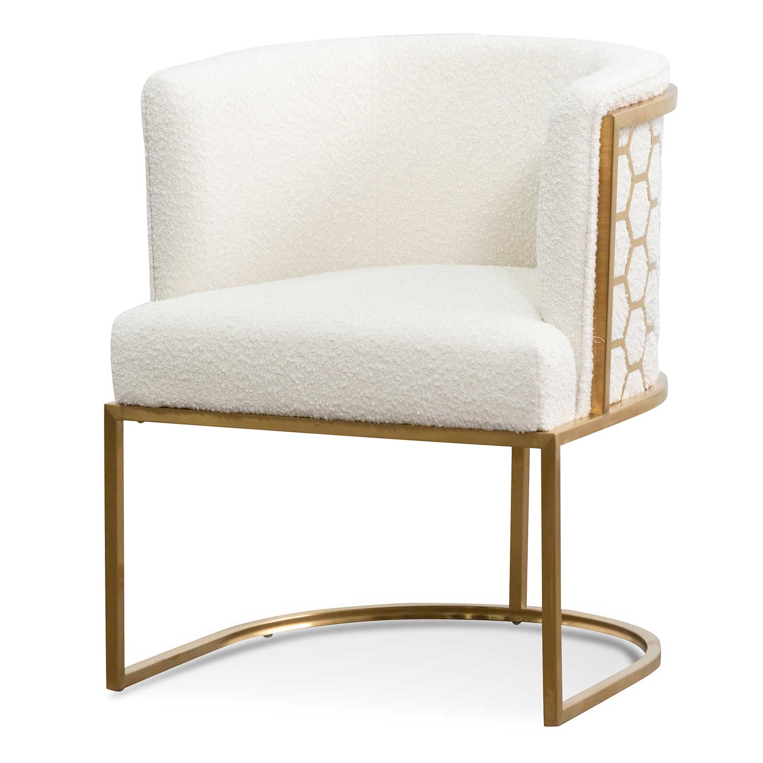 Ex Display - Carma Daisy White Boucle Lounge Chair - Brushed Gold Lounge Chair Blue Steel Sofa- Core