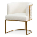 Ex Display - Carma Daisy White Boucle Lounge Chair - Brushed Gold Lounge Chair Blue Steel Sofa- Core