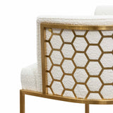 Ex Display - Carma Daisy White Boucle Lounge Chair - Brushed Gold Lounge Chair Blue Steel Sofa- Core