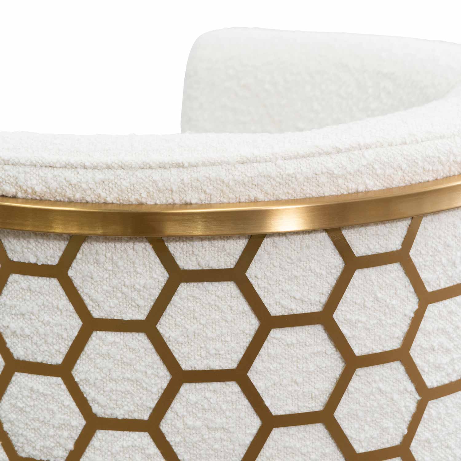 Ex Display - Carma Daisy White Boucle Lounge Chair - Brushed Gold Lounge Chair Blue Steel Sofa- Core