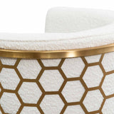 Ex Display - Carma Daisy White Boucle Lounge Chair - Brushed Gold Lounge Chair Blue Steel Sofa- Core