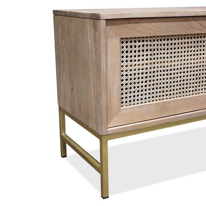 Marta Timber & Rattan Sliding Door TV Unit- Natural TV/Entertainment Unit Huds-Local   