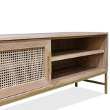 Marta Timber & Rattan Sliding Door TV Unit- Natural TV/Entertainment Unit Huds-Local   