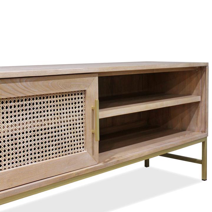 Marta Timber & Rattan Sliding Door TV Unit- Natural TV/Entertainment Unit Huds-Local   