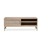 Marta Timber & Rattan Sliding Door TV Unit- Natural TV/Entertainment Unit Huds-Local   