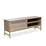 Marta Timber & Rattan Sliding Door TV Unit- Natural TV/Entertainment Unit Huds-Local   
