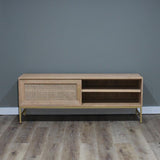 Marta Timber & Rattan Sliding Door TV Unit- Natural TV/Entertainment Unit Huds-Local   